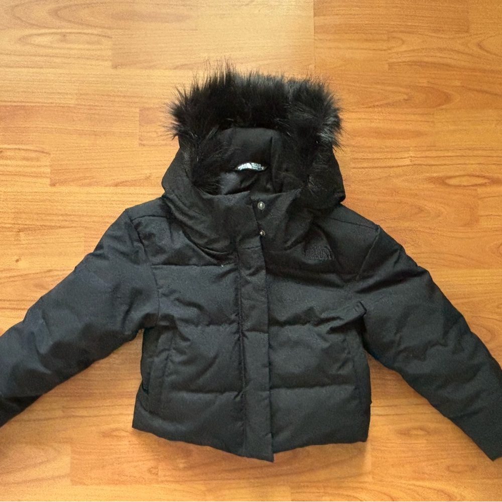 The North Face Black Sparkle Jacket with Fur Trim